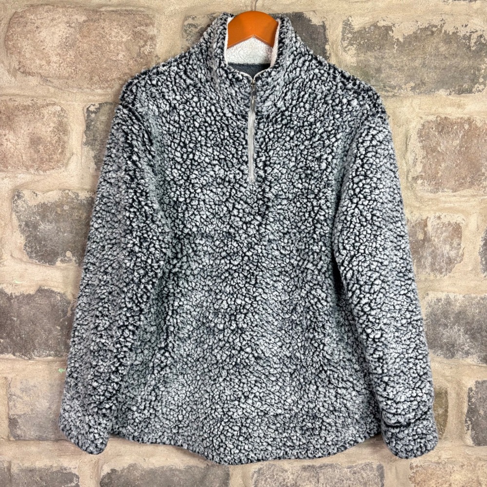 ZESICA Sherpa Fleece Pullover Quarter Zip Sweatshirt Women Black White Gorpcore